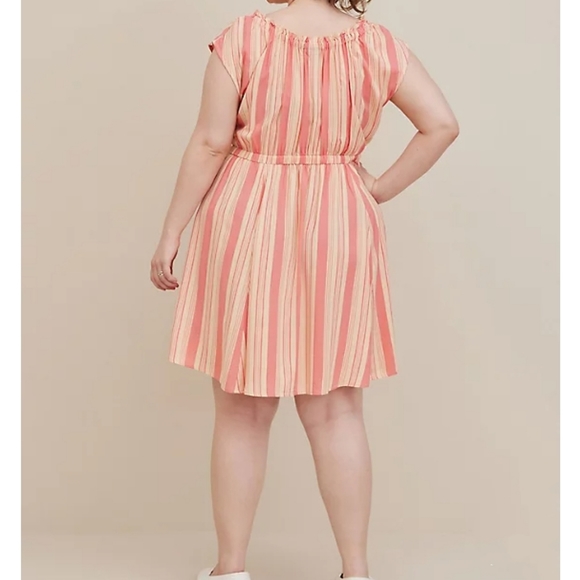 NWT TORRID Tie Front Mini Dress - Challis Striped Pink - Picture 5 of 6